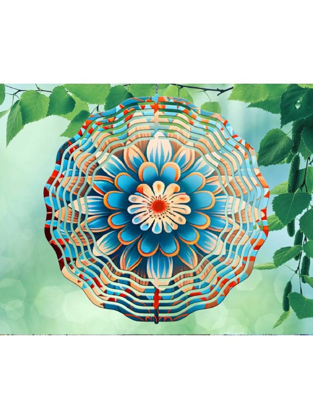 10" Watercolor Teal Flowers Hanging Wind Spinner Yard Decor 3D Kinetic rws-017